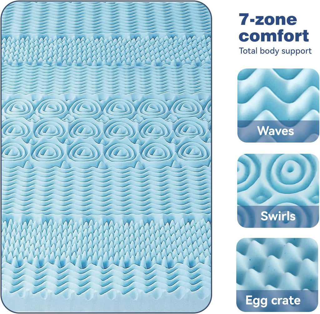 Double Bamboo Memory Foam Mattress Topper 7-Zone 8cm