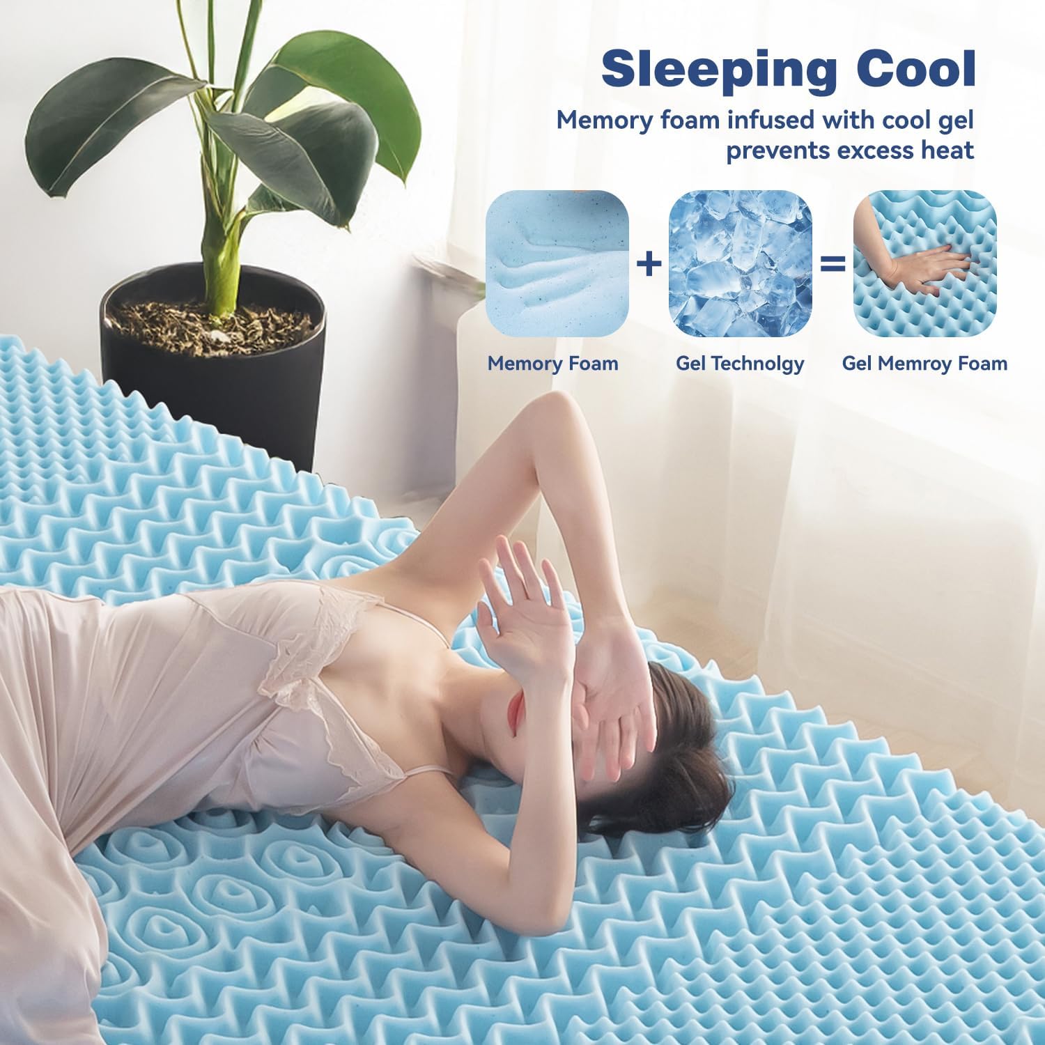 Queen Memory Foam Mattress Topper 7-Zone Bamboo Cover Breathable