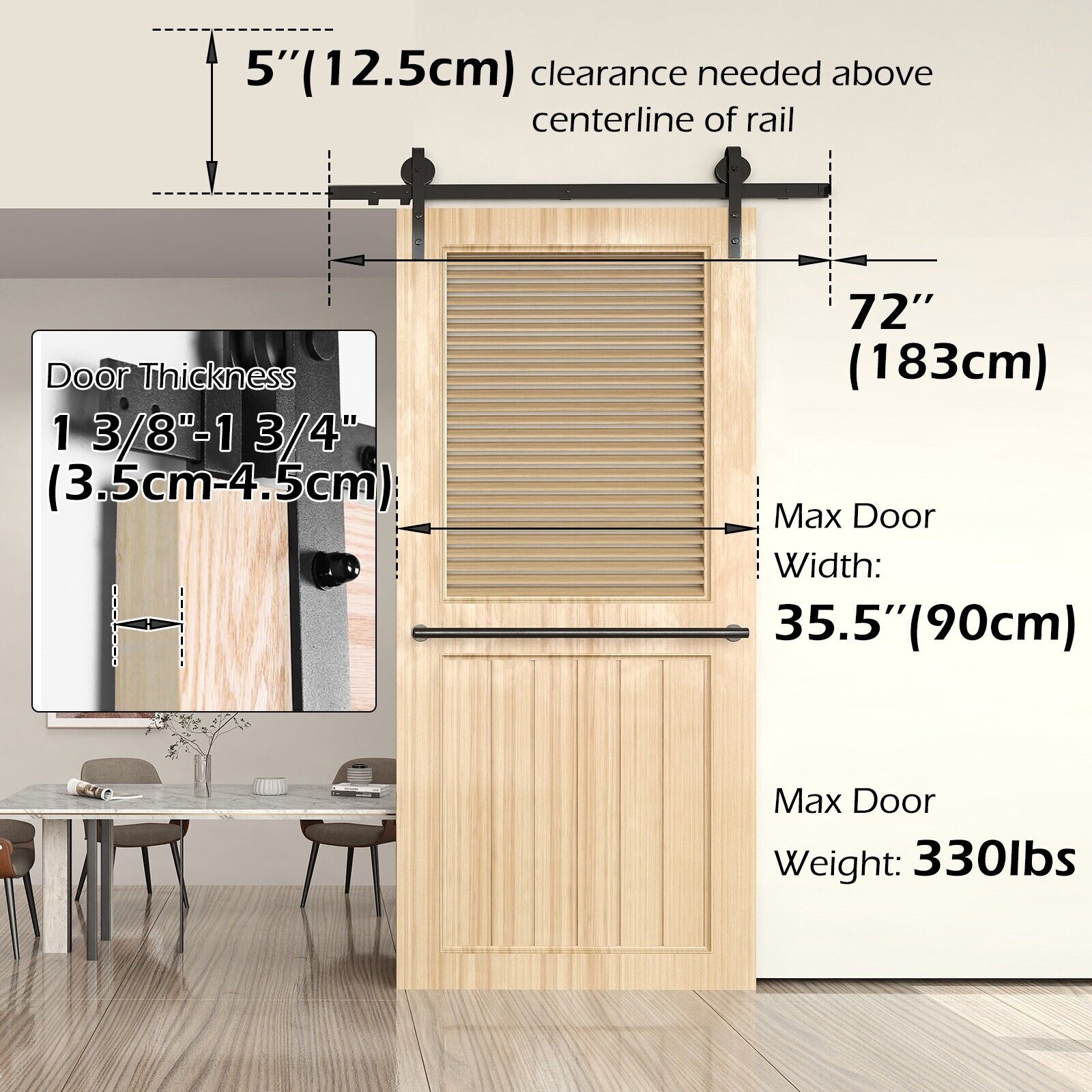 Sliding Barn Door Hardware Kit Rust Resistant Heavy Duty 1.83m