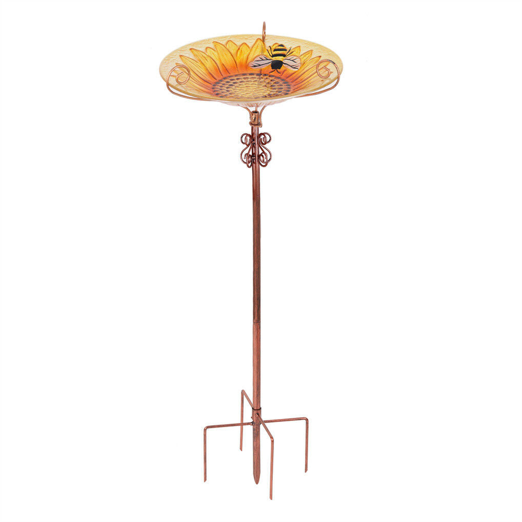 Solar Bird Bath Feeder Fountain Deck Post Mount