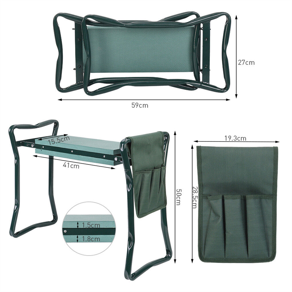 XXL Garden Kneeler Seat Stool with Pocket, 150kg Load