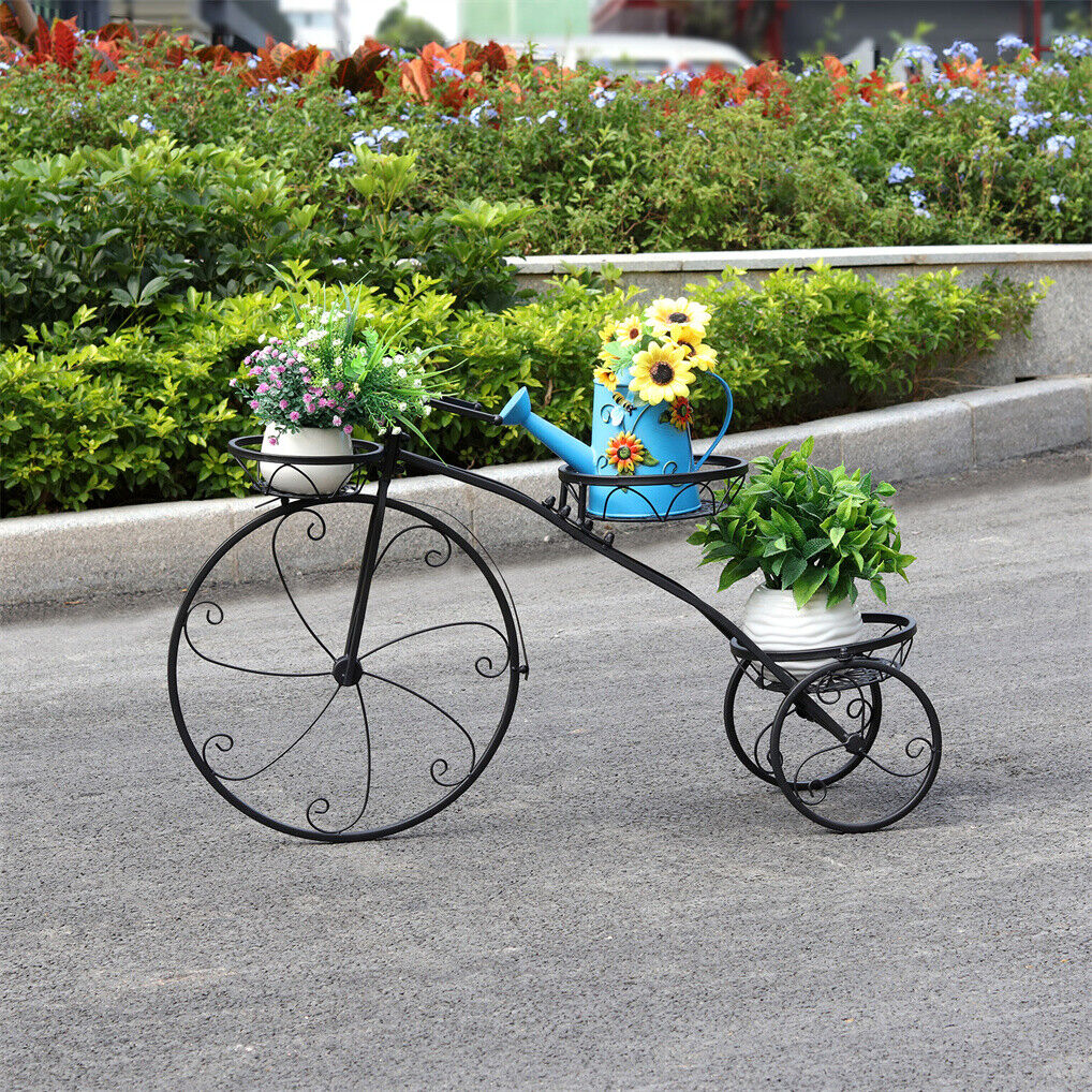 Iron Tricycle Plant Stand Pot Holder Black Solid Pattern