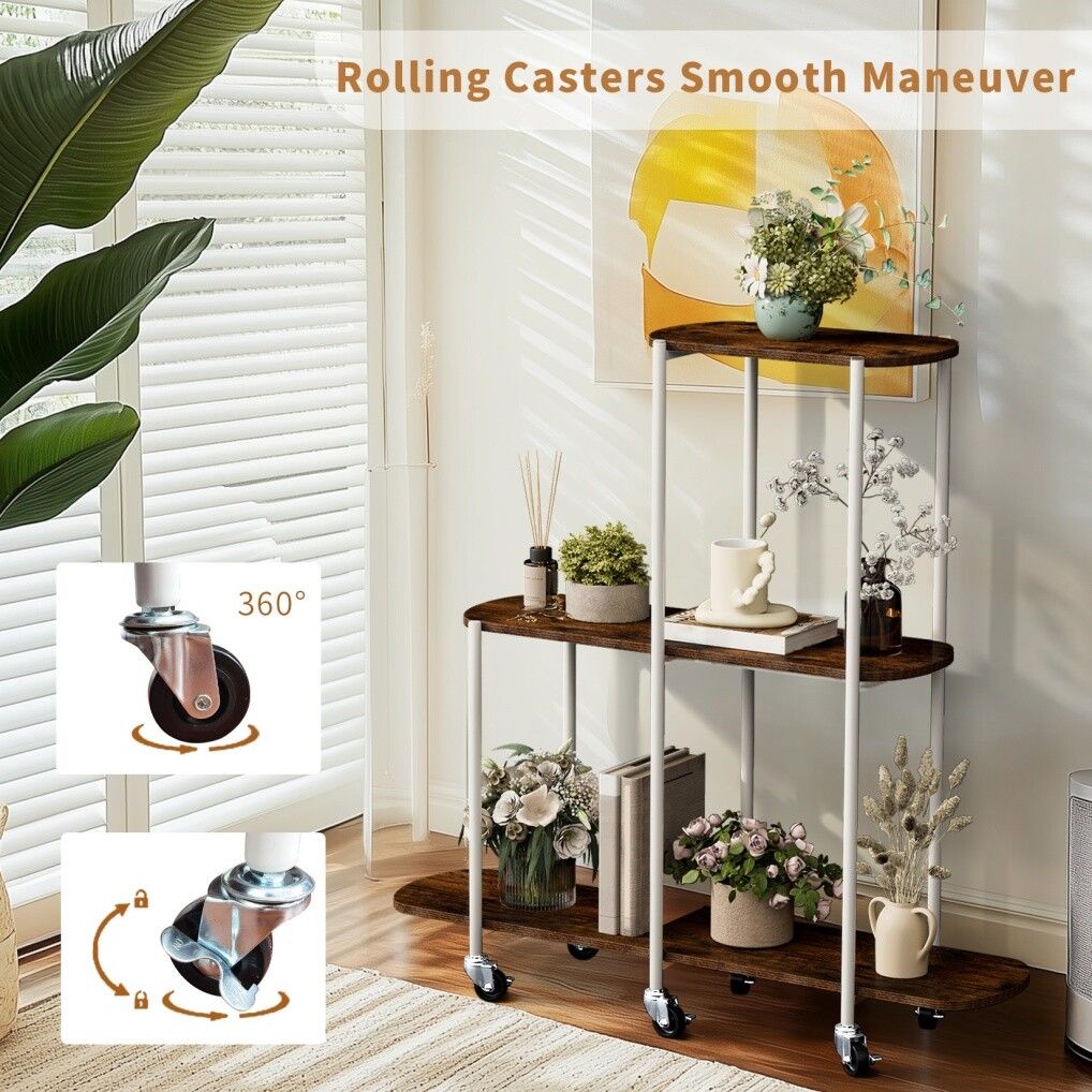 Plant Stand with Wheels Indoor Outdoor Flower Rack Display