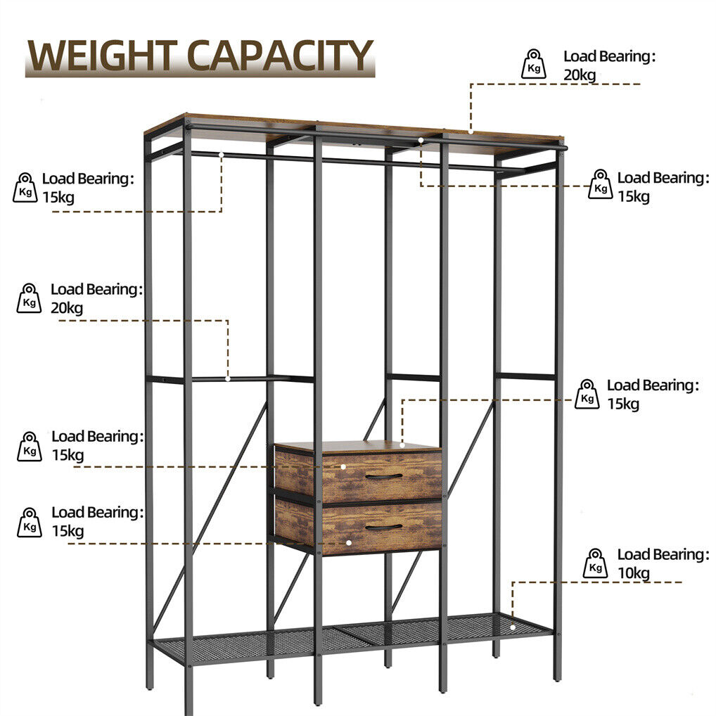 XXL Heavy Duty Wardrobe Closet w/ Shelf, Drawer & Rack
