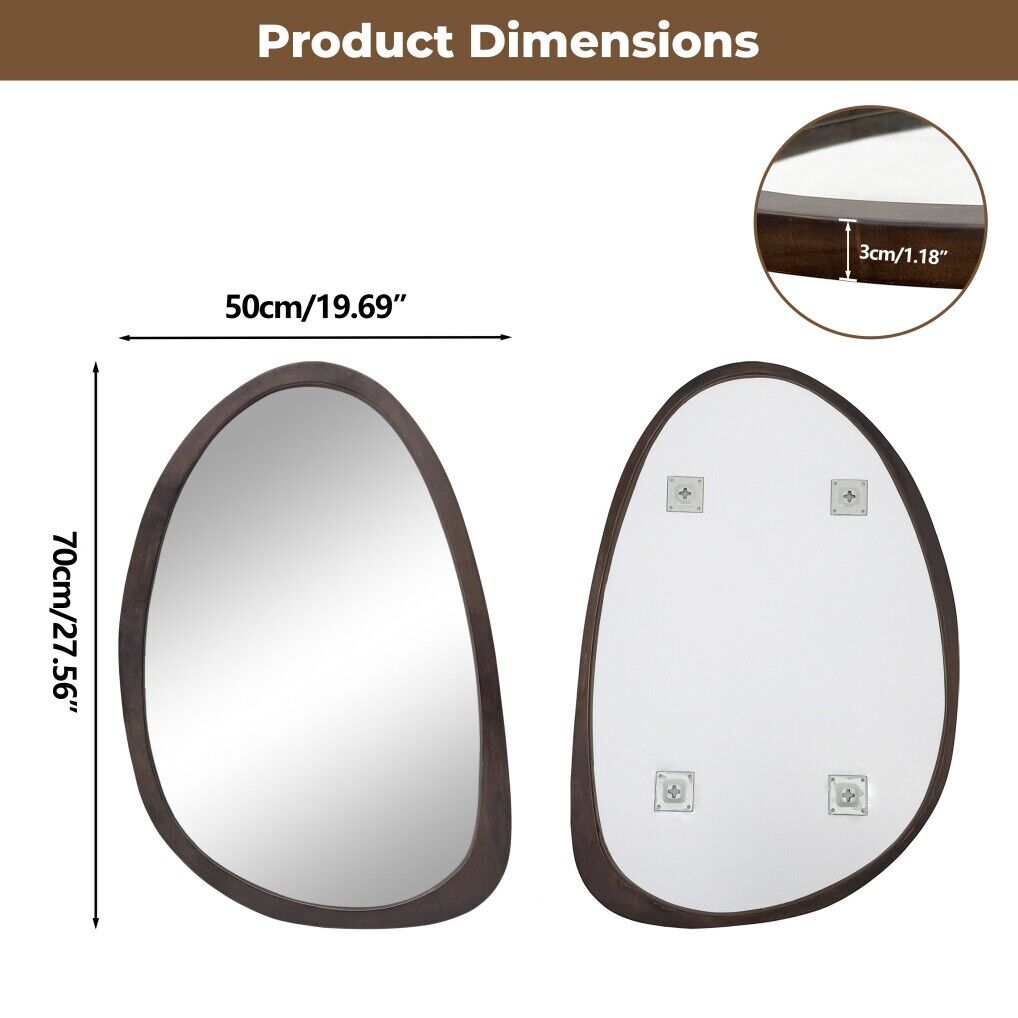 Antique Wooden Wall Mirror HD Odd Shaped Home Decor 50x70cm