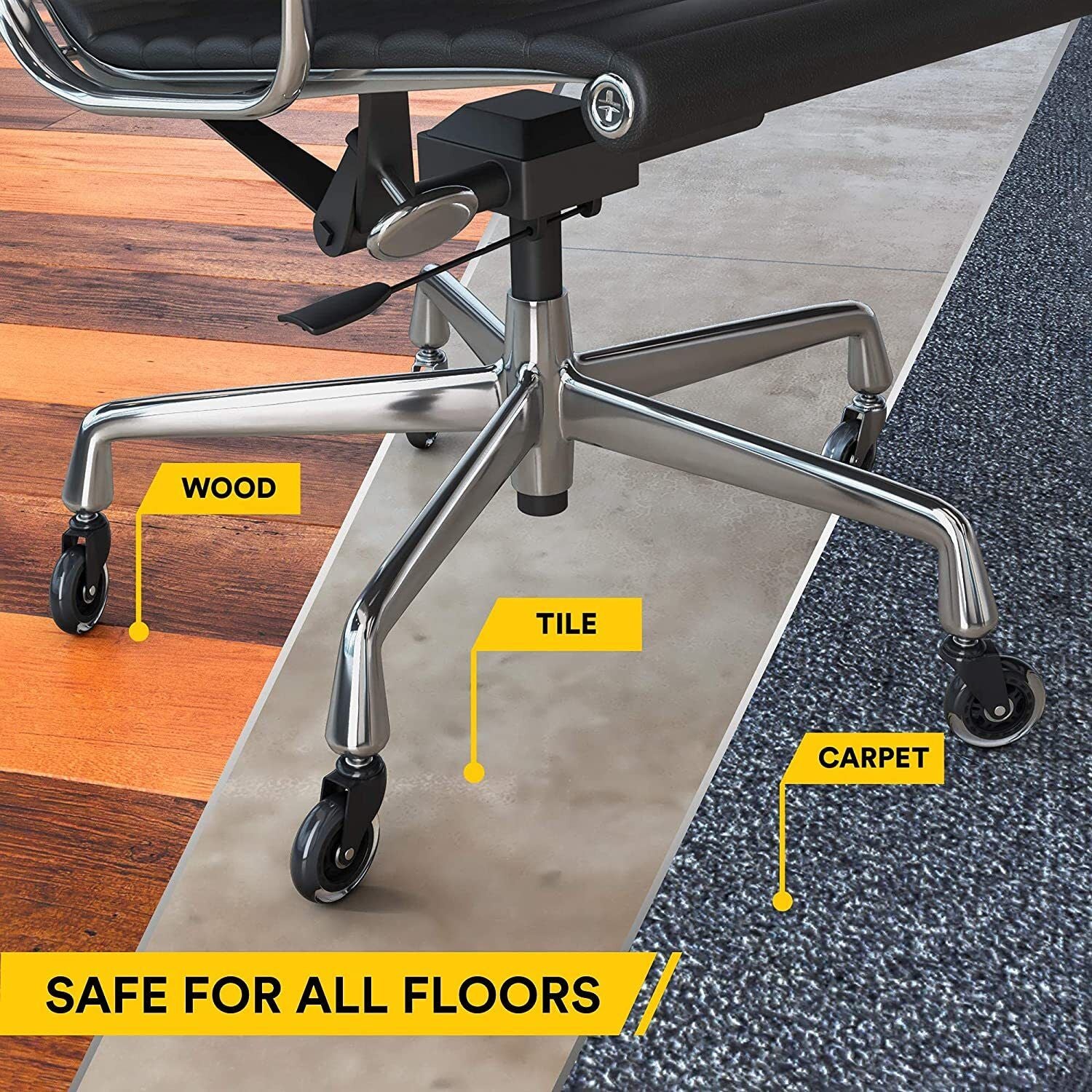 3 Swivel Rollerblade Chair Wheels, 7/16 Stem, All Floors - 5 Pack
