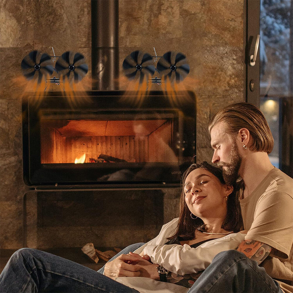 12 Blade Fan Heat Self-Powered Wood Stove Top Burner Fireplace Silent Eco Heater