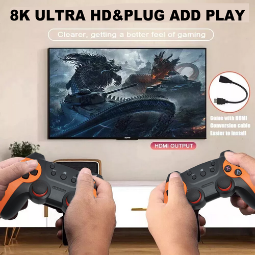 128GB 2025 NEW 8K HDMI Video Game Stick Console 55000+ 2 Wireless Controller