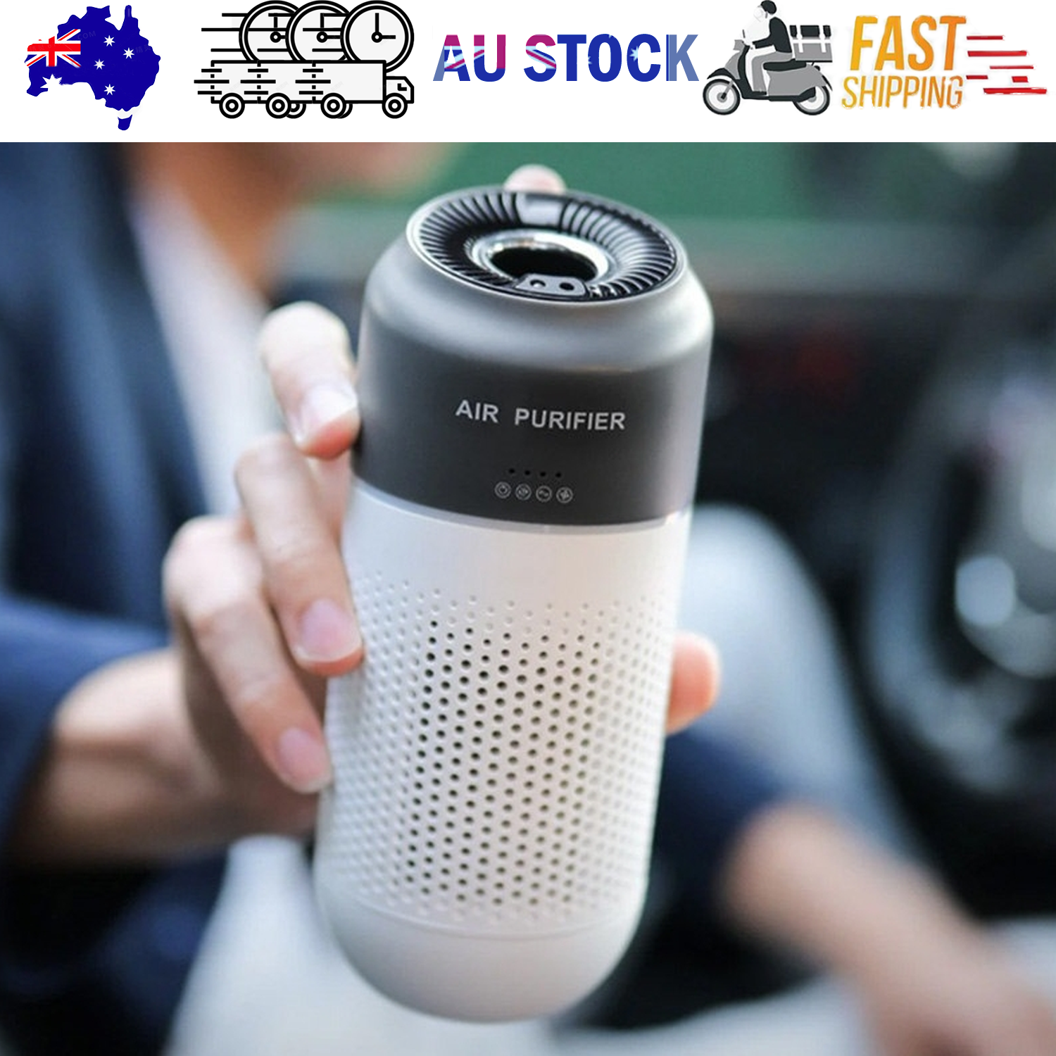 Car Air Purifier Air Freshener Portable Oxygen Bar Ozone Negative Ionizer Cleaner-White