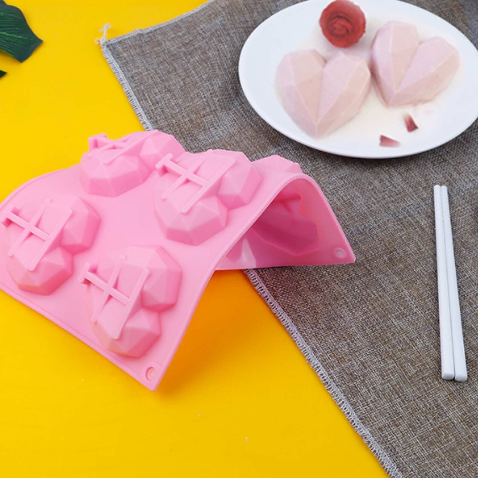 2PCS DIY 3D Fondant Mold Silicone Heart Shape Candy Cake Chocolate Mould Sugar Craft