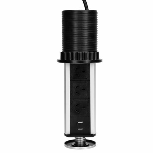 Pop Up Power Point 3 Socket Plug + 2 USB Table Home Kitchen Desk Outlet