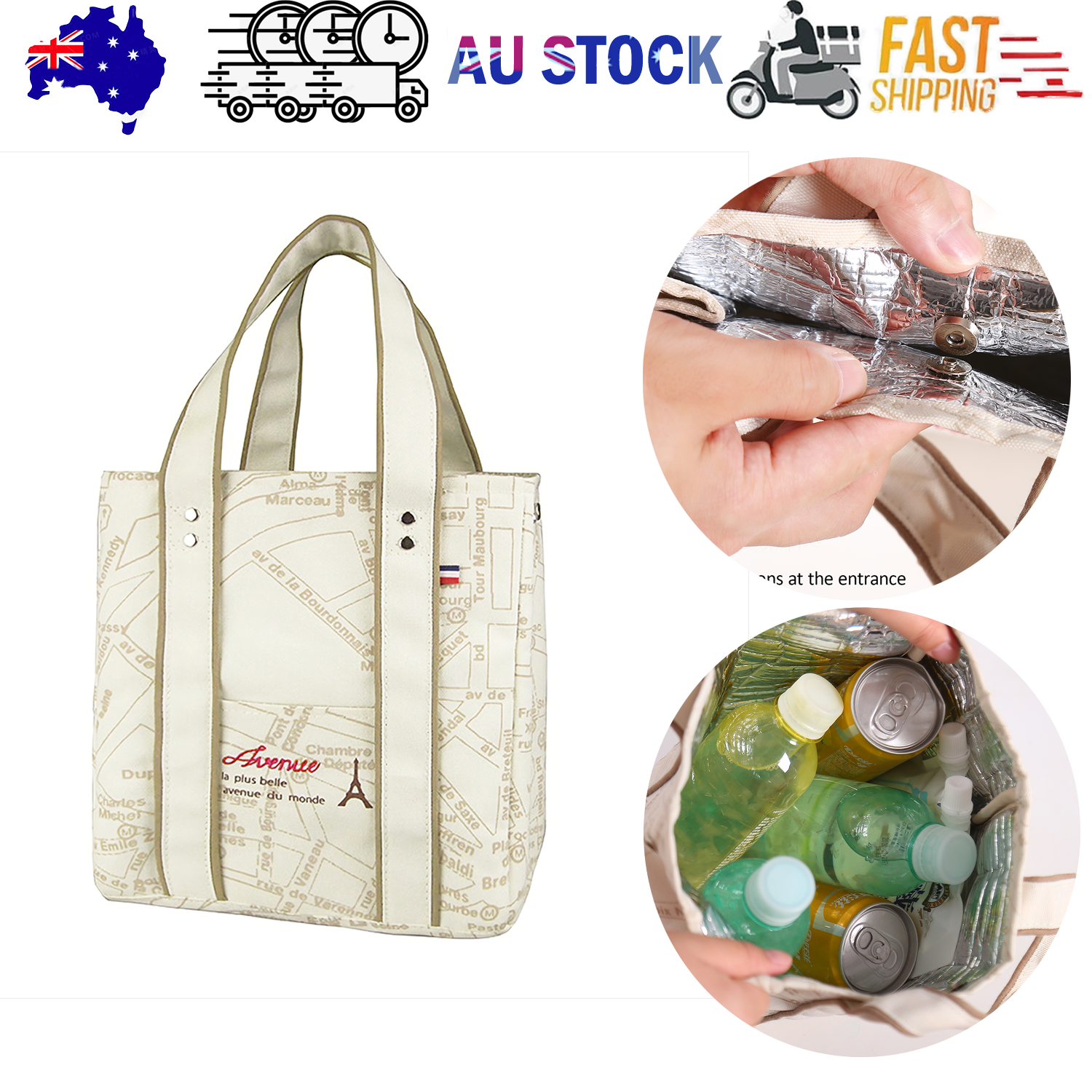 Portable 22*11.5*25cm Insulated Lunch Bag Food Container Picnic Storage Handbag
