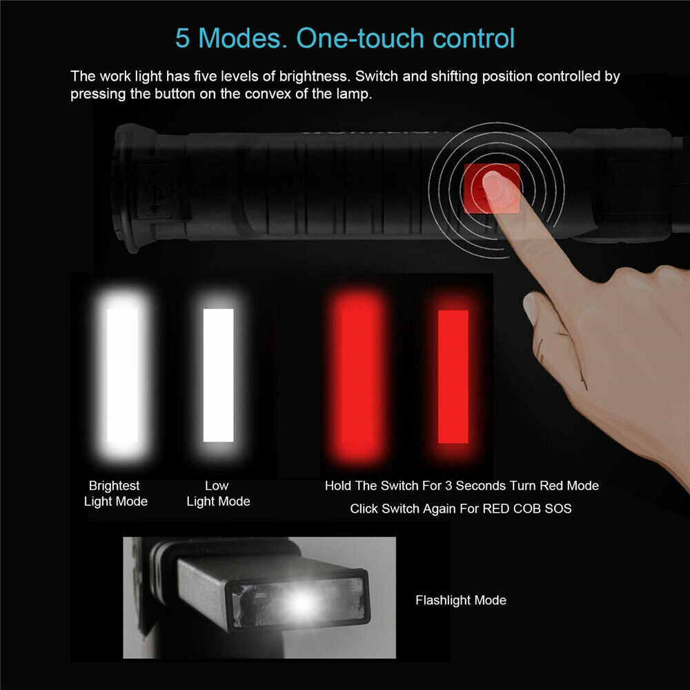 Portable COB LED Work Light Car Garage Mechanic USB Rechargeable Torch Lamp AU