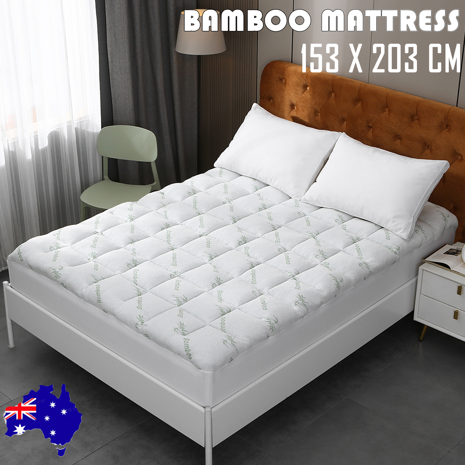 Bamboo Pillowtop Mattress Topper Luxury Bedding Mat Pad Protector Cover Queen 153 x 203 cm