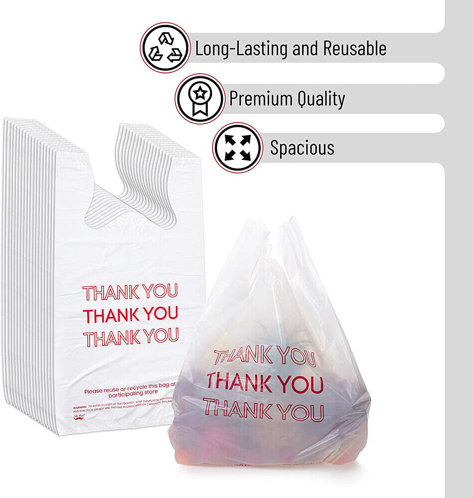 50X Plastic Shopping Bags - Reusable Recyclable Singlet Eco Grocery Carry Bag Super Large
