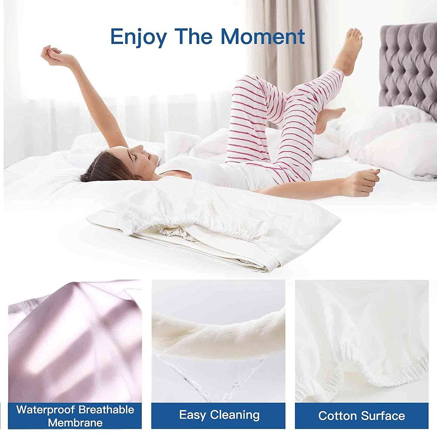 100% Terry Cotton Fitted Mattress Protector Waterproof Queen