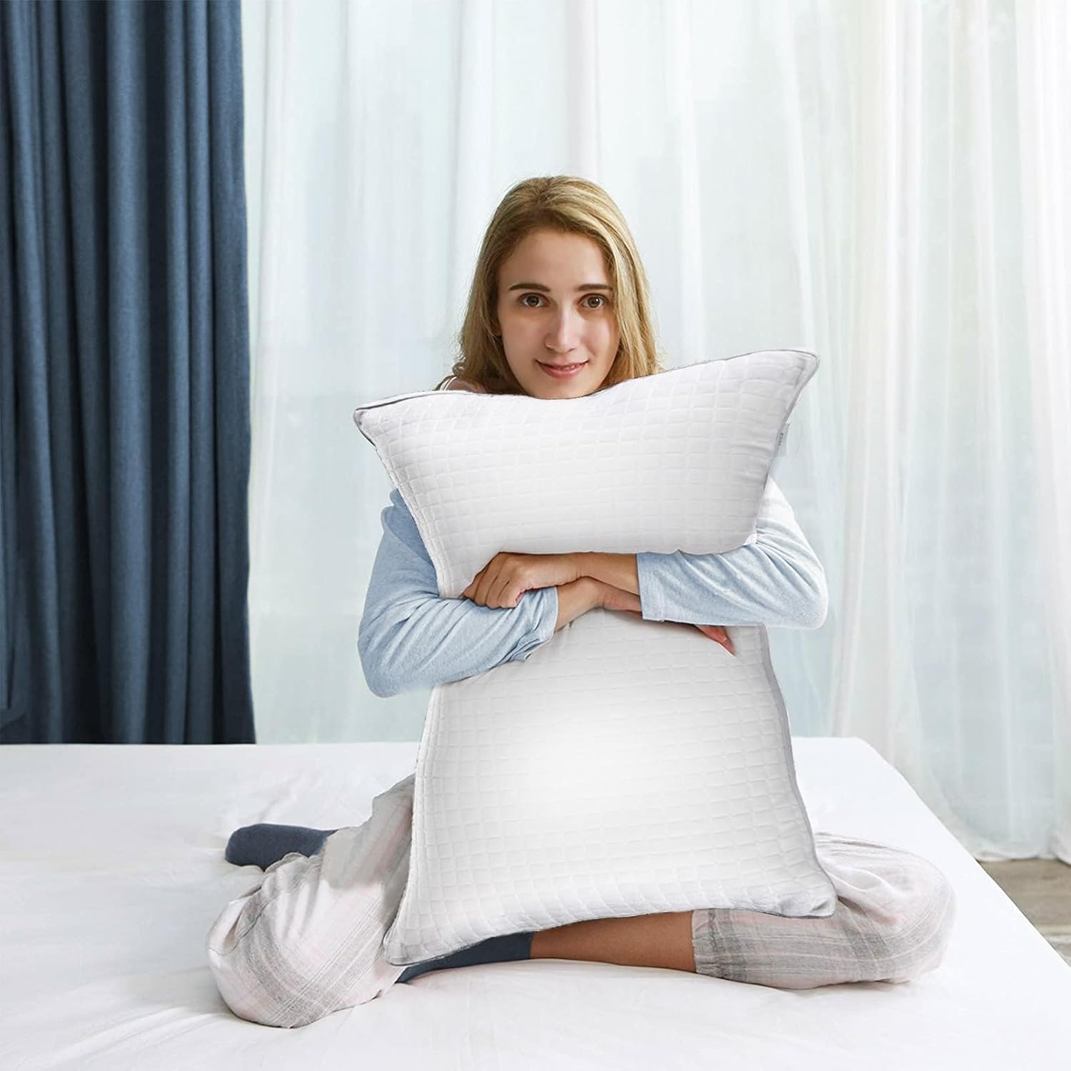 2xKing Quality Pillows Cotton Hotel Adjustable Home Pillows Down Alternative Pillows