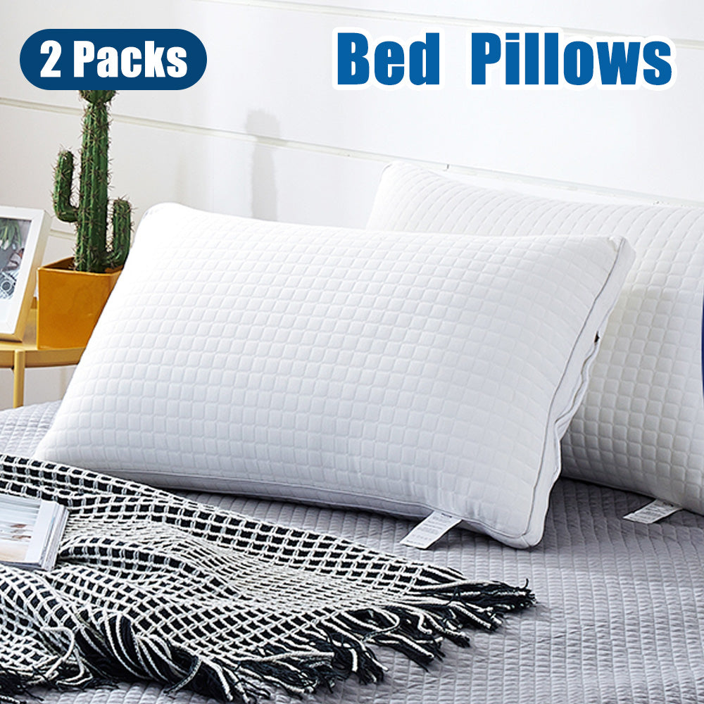 2xQueen Quality Pillows Cotton Hotel Adjustable Home Pillows Down Alternative Pillows