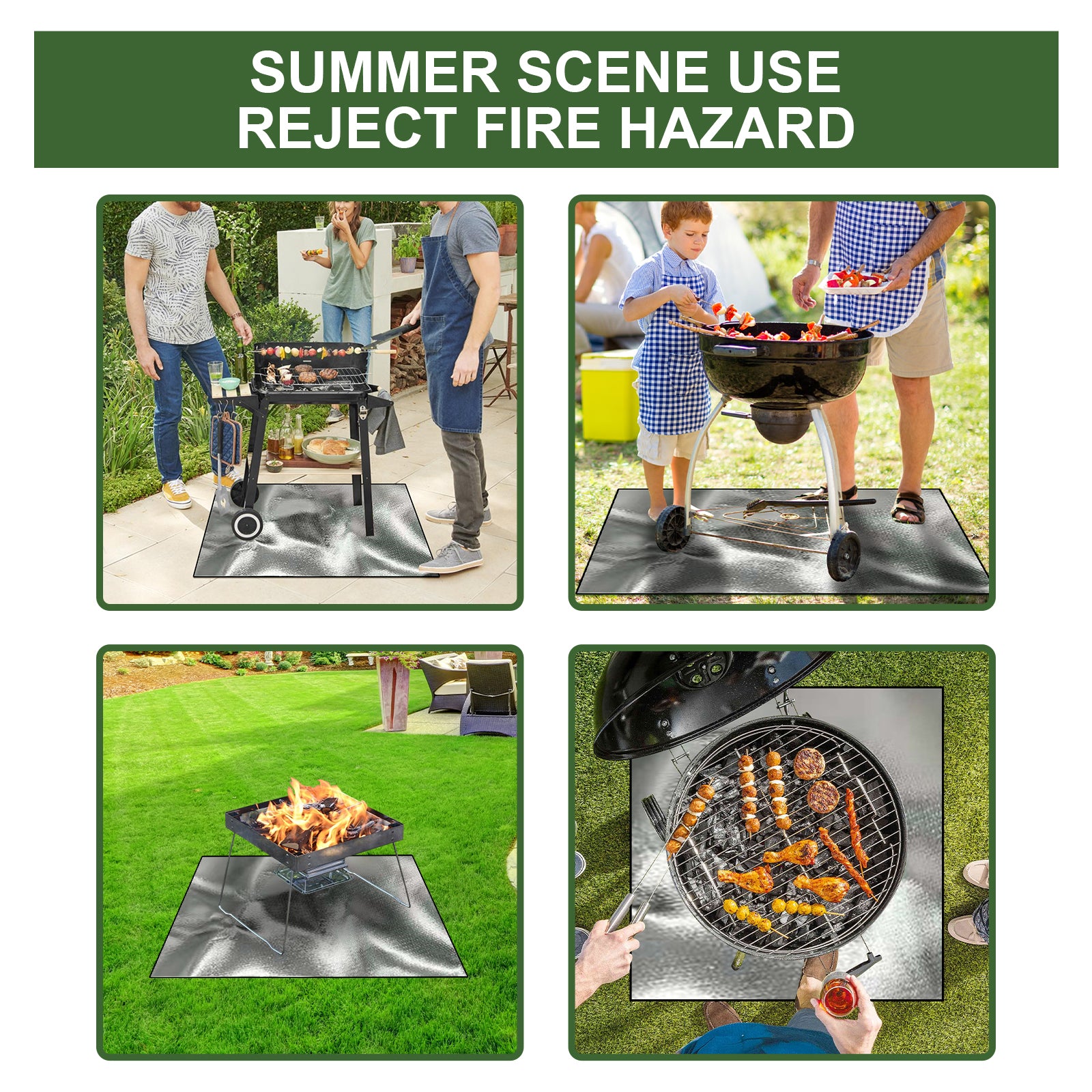 Yegbong Fireproof Mat, Outdoor Lawn Terrace Barbecue Fireproof Silver Rectangular Protective Mat