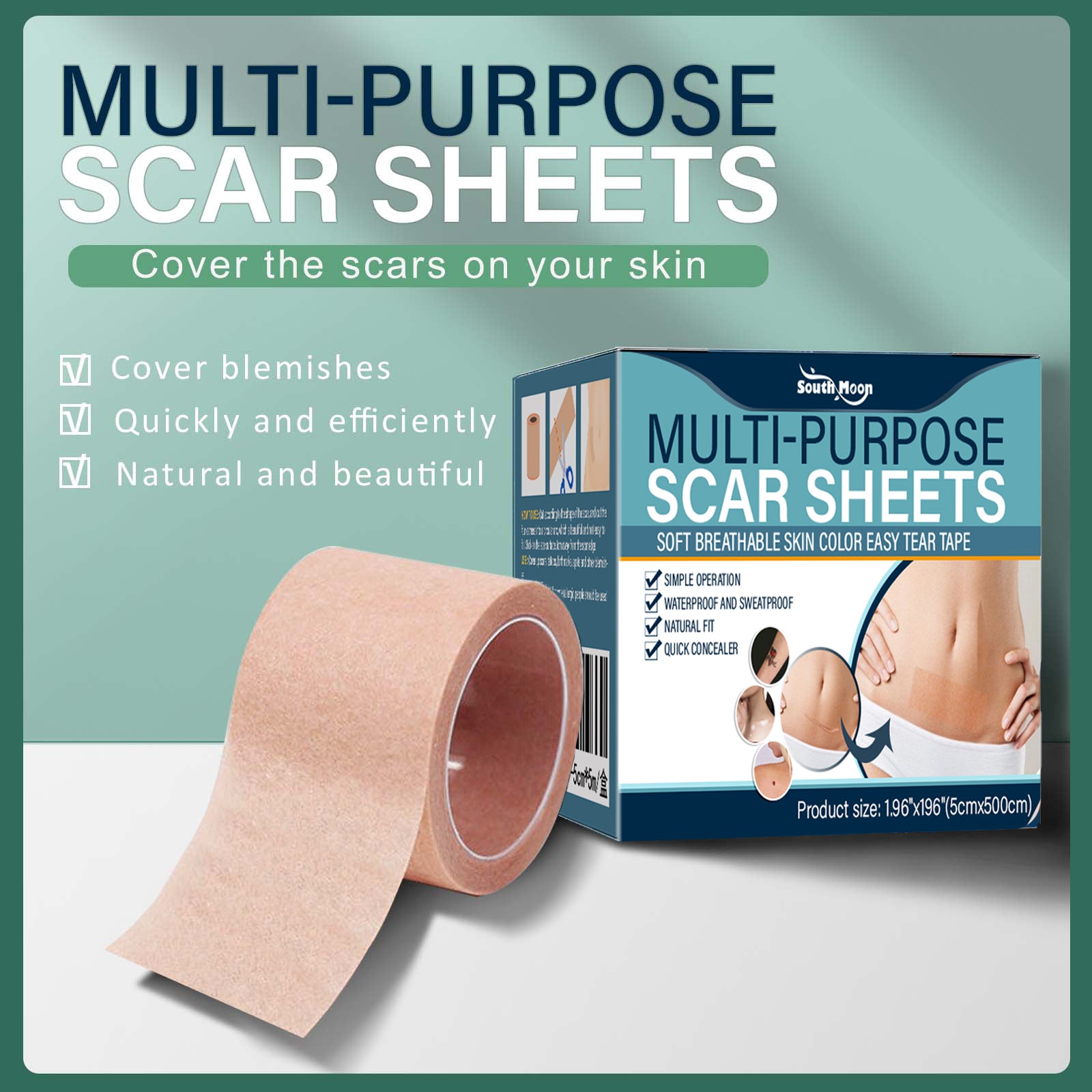 South moon Birthmark Skin Tone Concealer, Cover Body Scars Tattoo Spots Waterproof Color Masking Tape