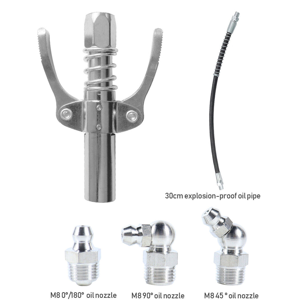 Grease Gun Coupler High Pressure Quick Release Lock Nozzles w/Hose For 1/8"NPT