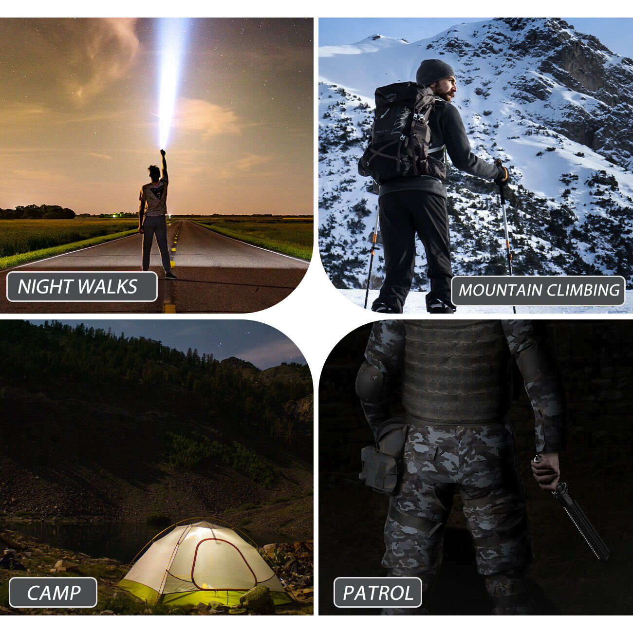Baseball LED Flashlight Rechargeable Zoom Police Security Torch Baton Lamp Light