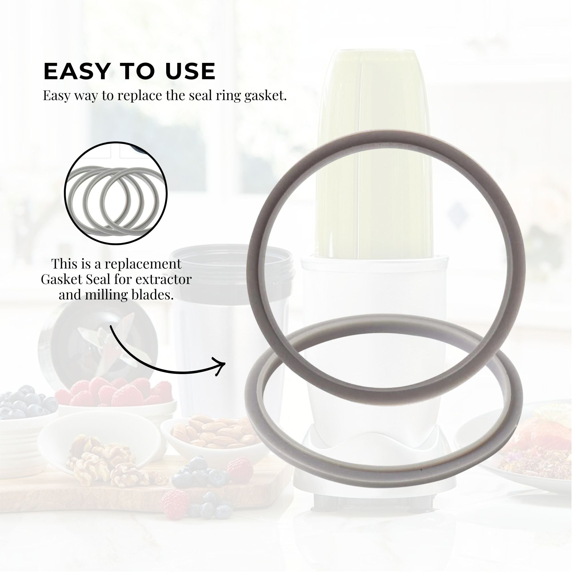 For Nutribullet Short Cup + Handheld Lip Ring + Grey Seal 900 and 600 Models
