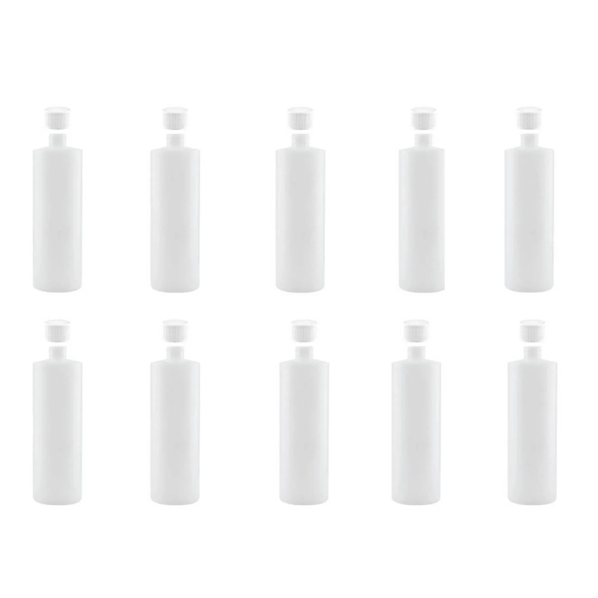 10x 500ml Clear HDPE Round Bottle + 28/410 Caps - Empty Plastic Food Storage