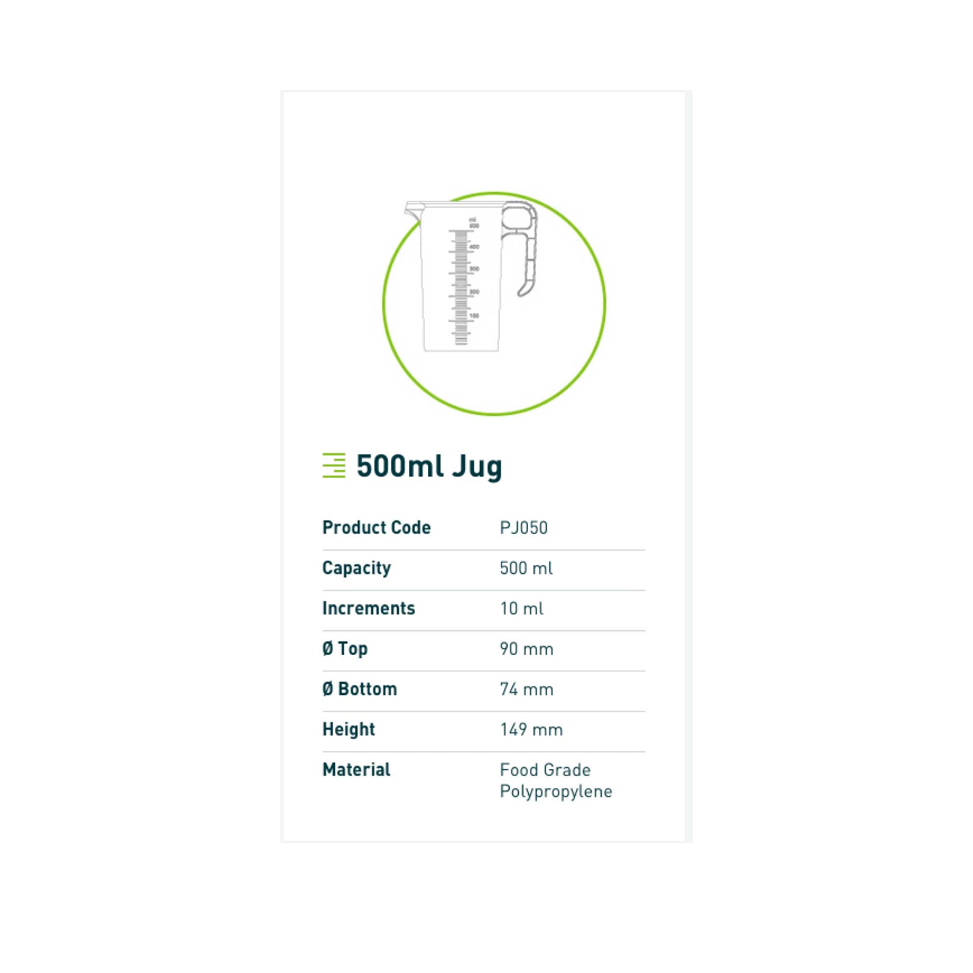 20x 500ml Measuring Jug Strong Clear Plastic Propylene BPA 5 Food Grade Pro-Jug