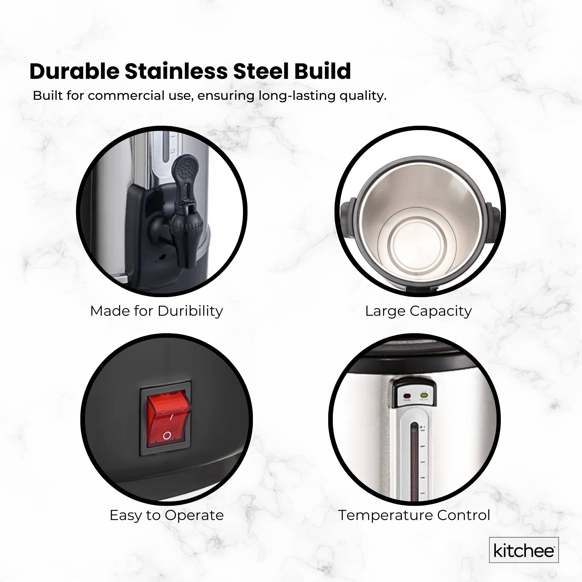 Kitchee 20L Electric Water Boiler - Stainless Steel Commercial Hot Liquid Urn