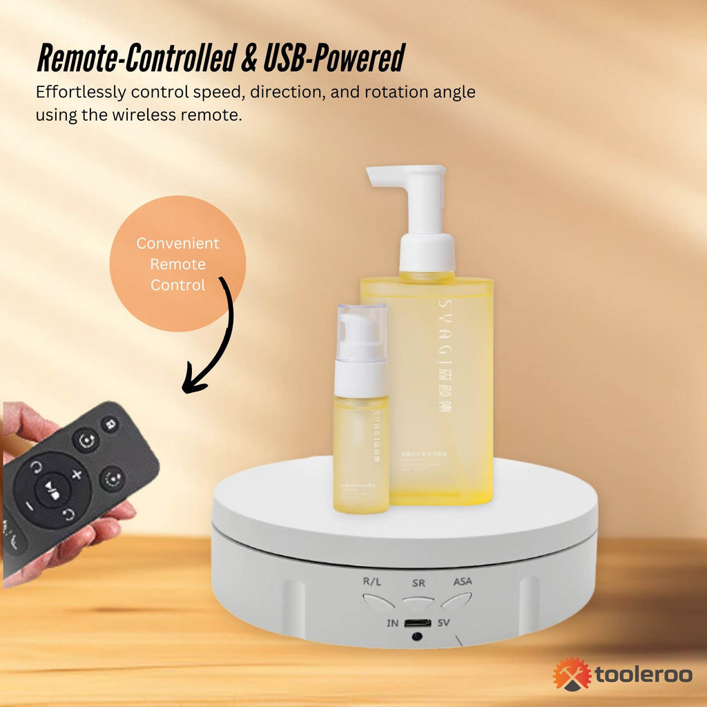 Tooleroo Electric 360 Rotating Product Display Stand White for Merchandise Video
