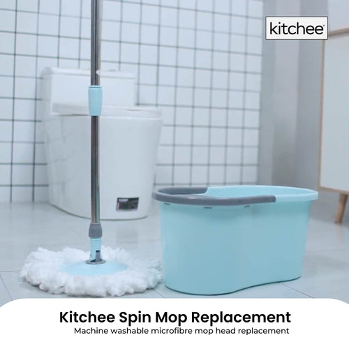 4x Kitchee Microfibre Mop Head Replacement for Kitchee Spin Mop - White Round