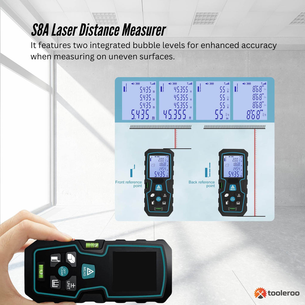 Tooleroo 40m Digital Laser Distance Measurer - LCD Area Volume Meter Tool