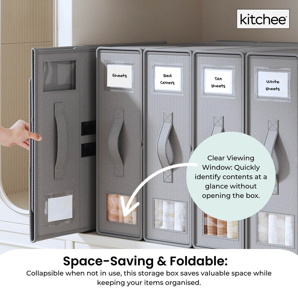 10x Kitchee Foldable Bed Sheet Storage Box – Linen & Closet Organiser Grey
