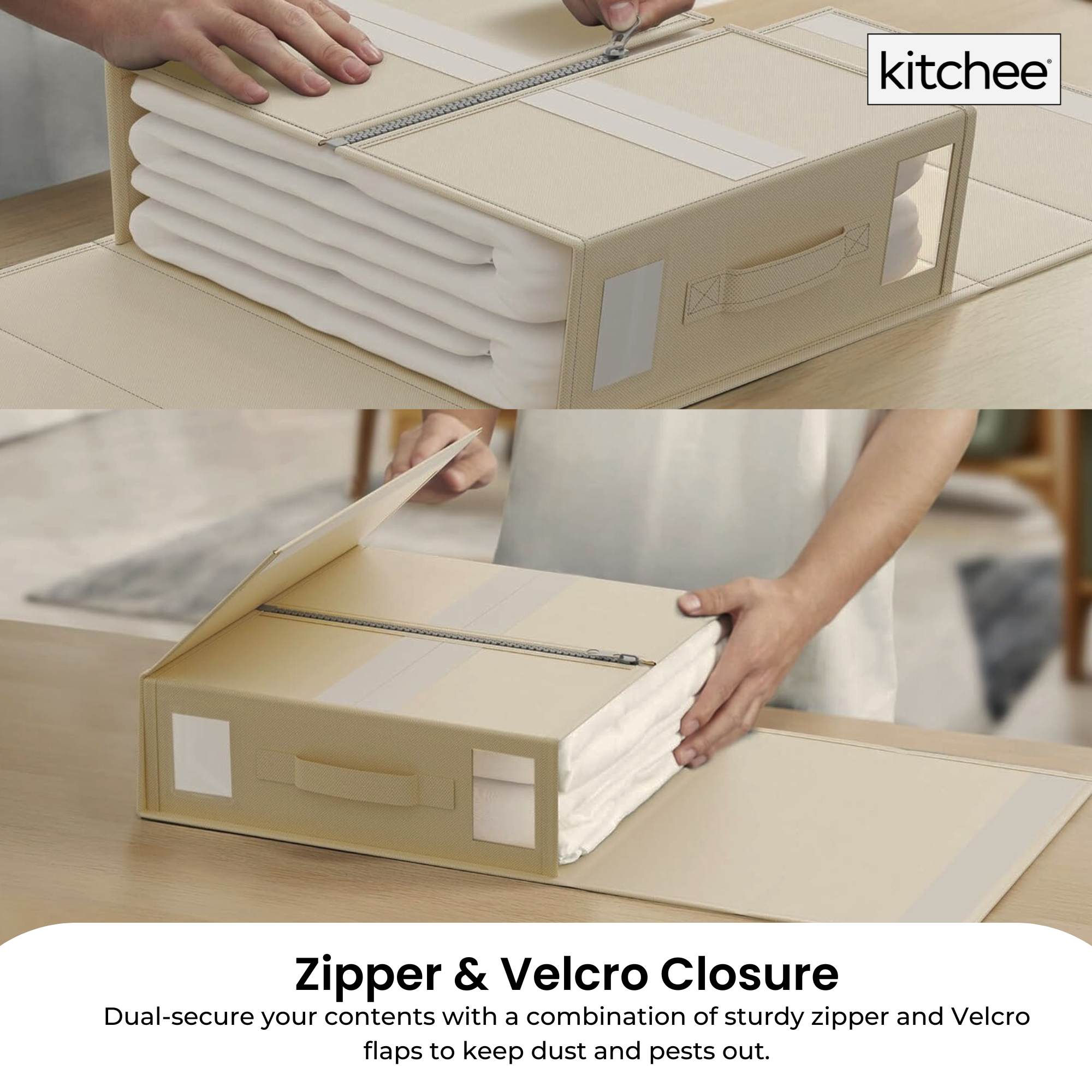 1x Kitchee Foldable Bed Sheet Storage Box – Linen & Closet Organiser Beige