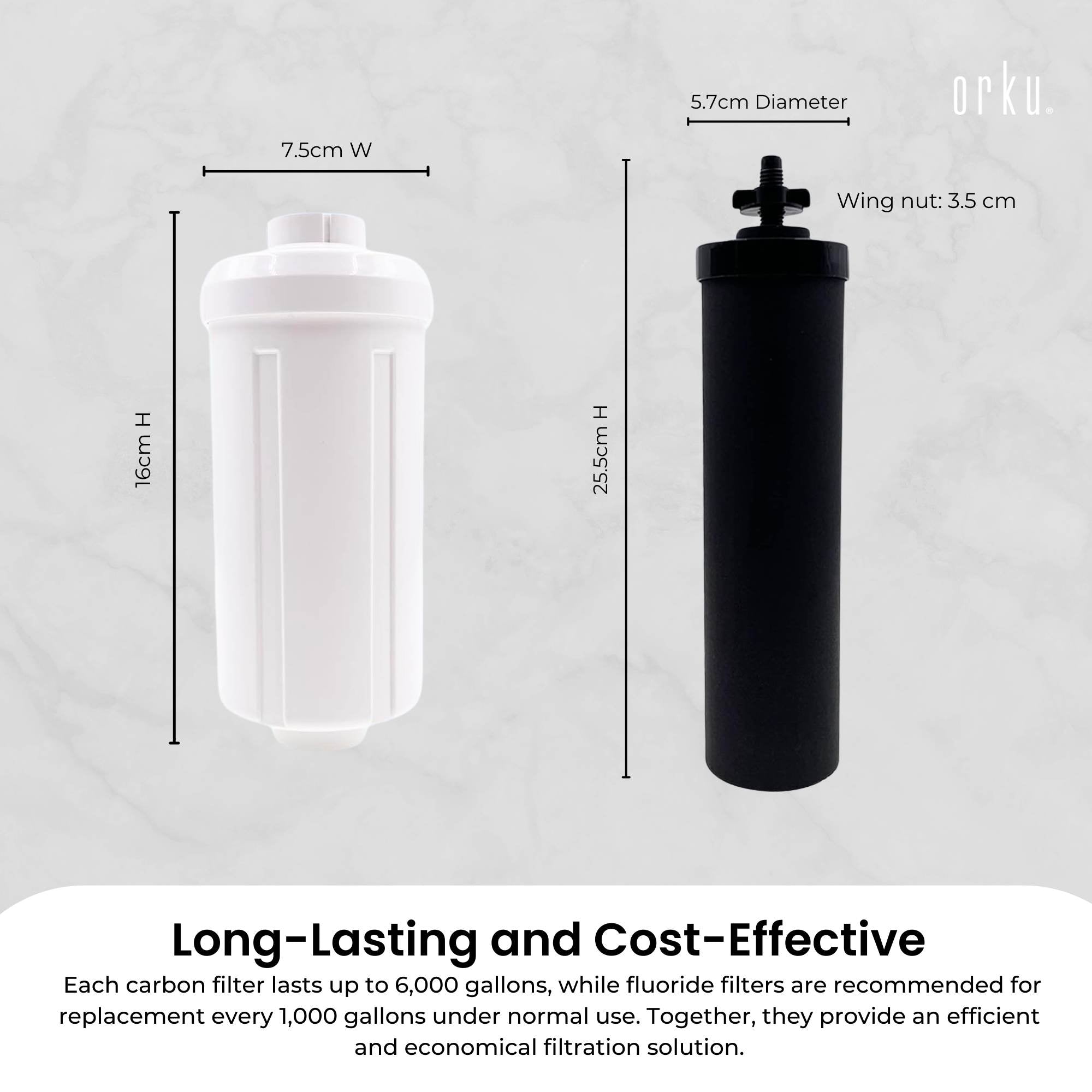 Orku Block Carbon + Fluoride Filter Pack - Replacement for Berkey Gravity System