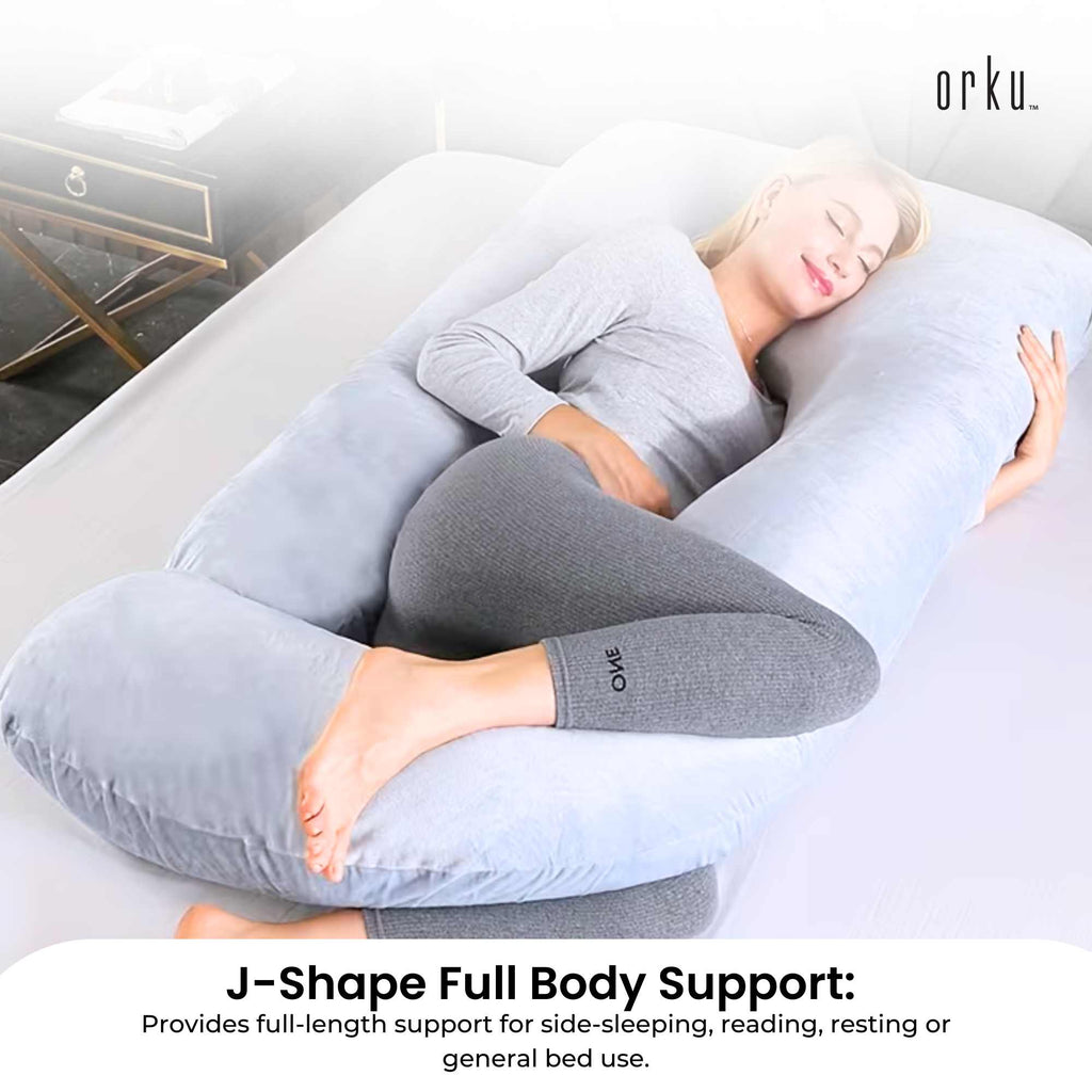 Orku Maternity Pregnancy Pillow - J-Shape Full Length for Side Sleepers Grey