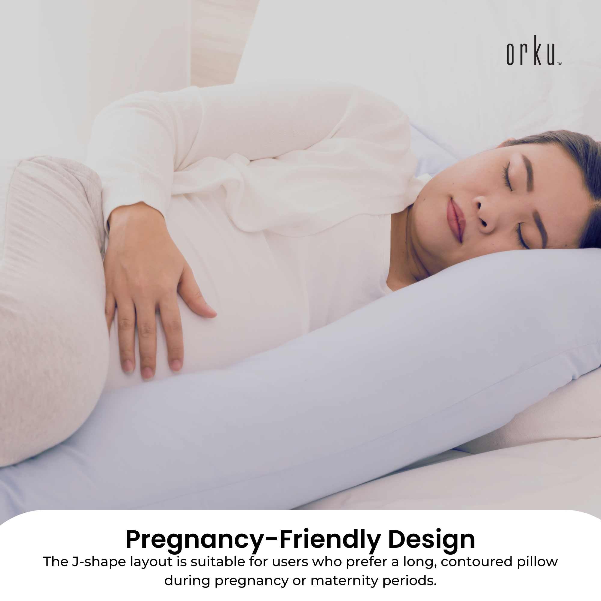 Orku Maternity Pregnancy Pillow - J-Shape Full Length for Side Sleepers Grey