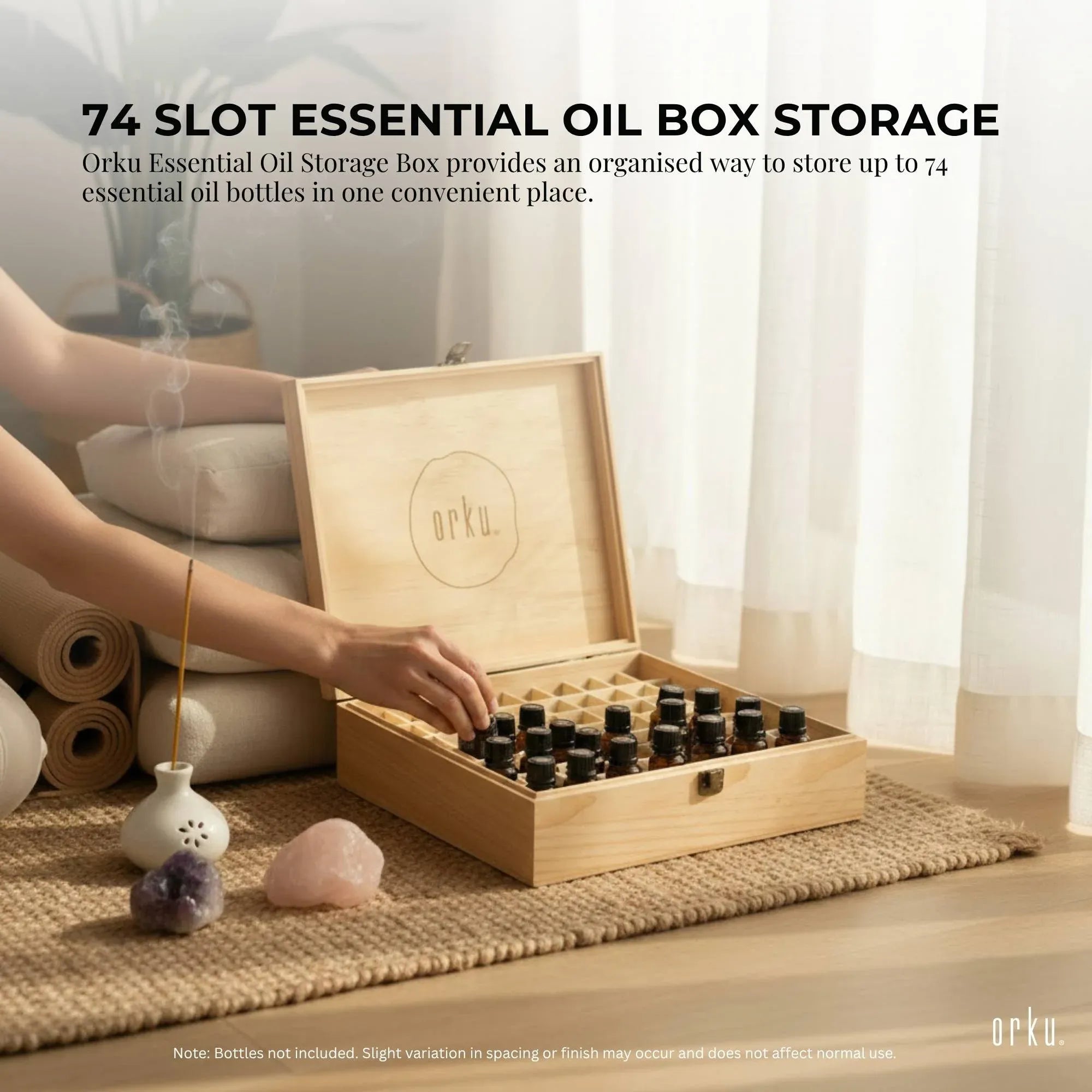 74 Slots Essential Oils Storage Box - Wooden 1-Tier Bottle Holder