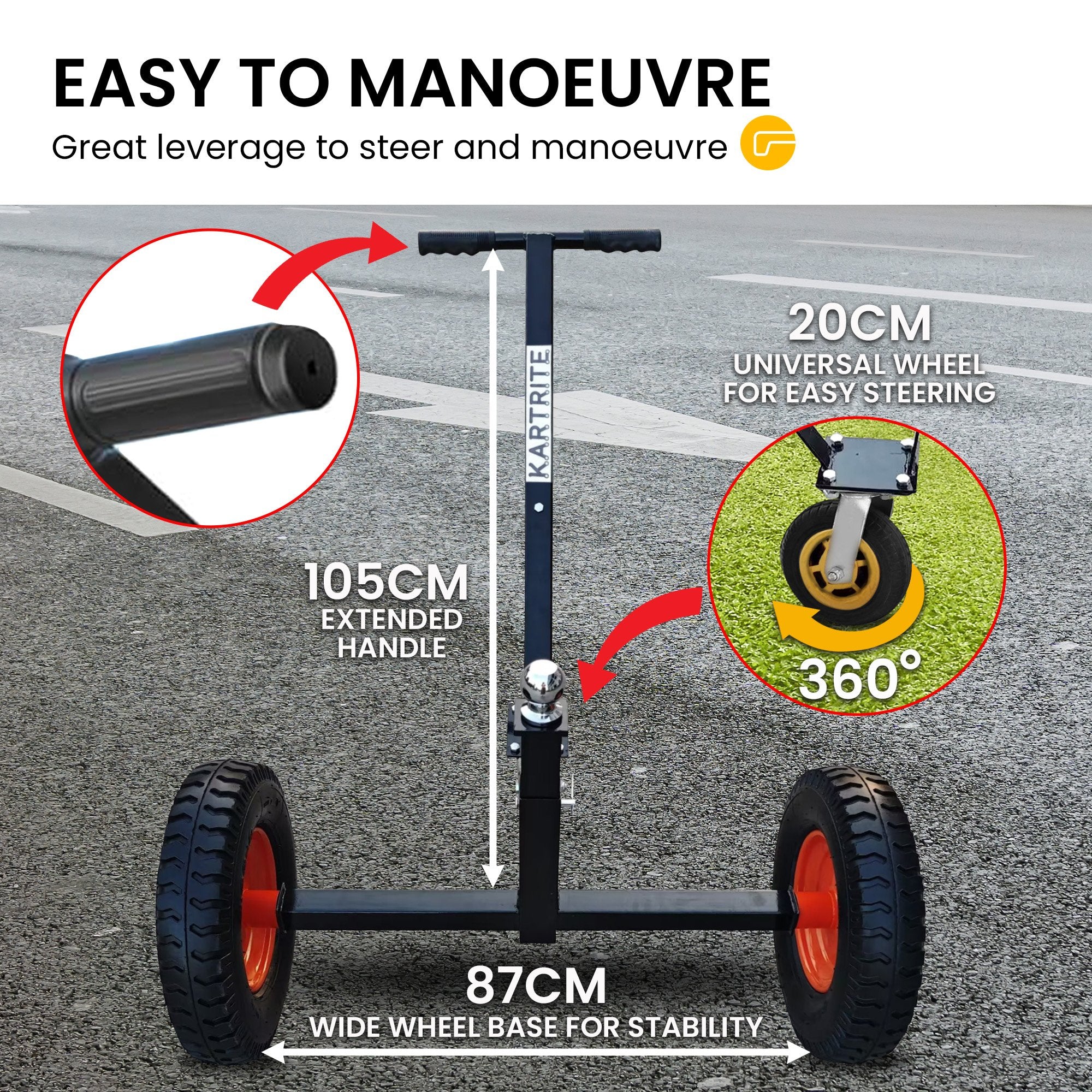 Kartrite 3-Wheel Adjustable Trailer Dolly Heavy Duty Caravan Mover 1000 lbs Tongue Capacity Durable Transport Solution