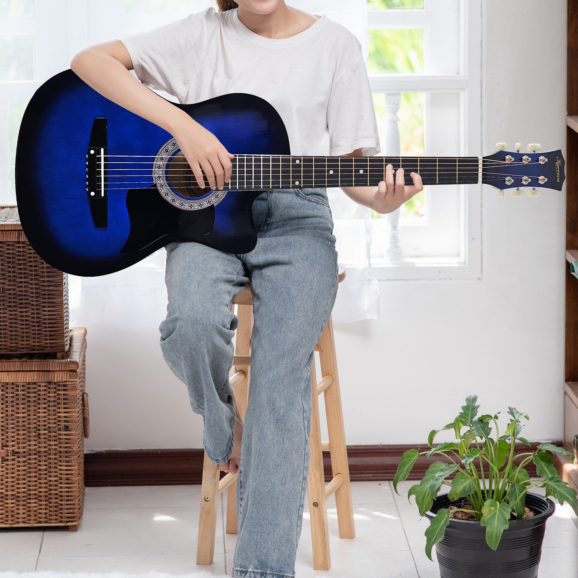 Karrera 38in Cutaway Acoustic Guitar with guitar bag - Blue Burst