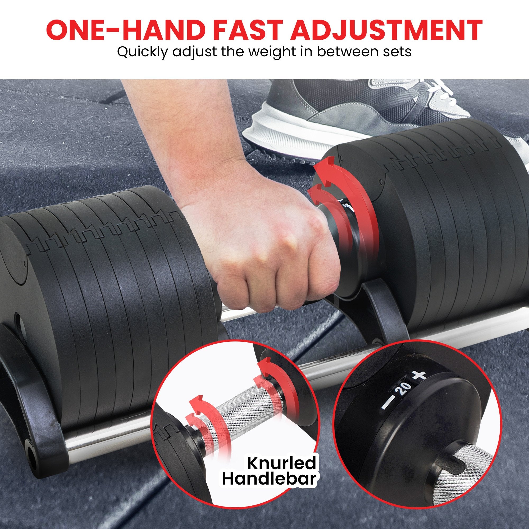 Powertrain Eon 2 x 36kg Dial-Up Adjustable Dumbbell Home Gym Weights
