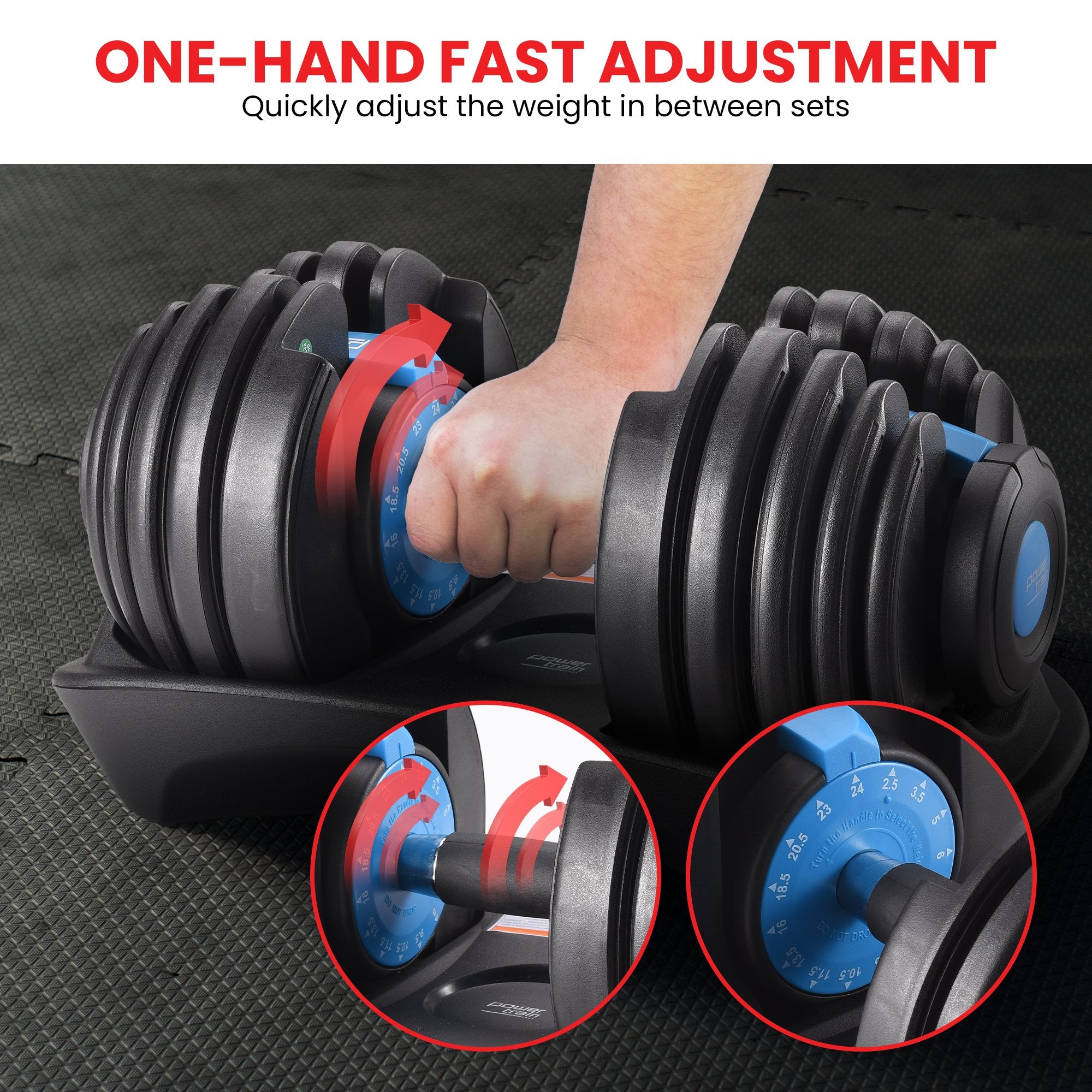 Powertrain 24KG Adjustable Home Gym Dumbbell - Blue