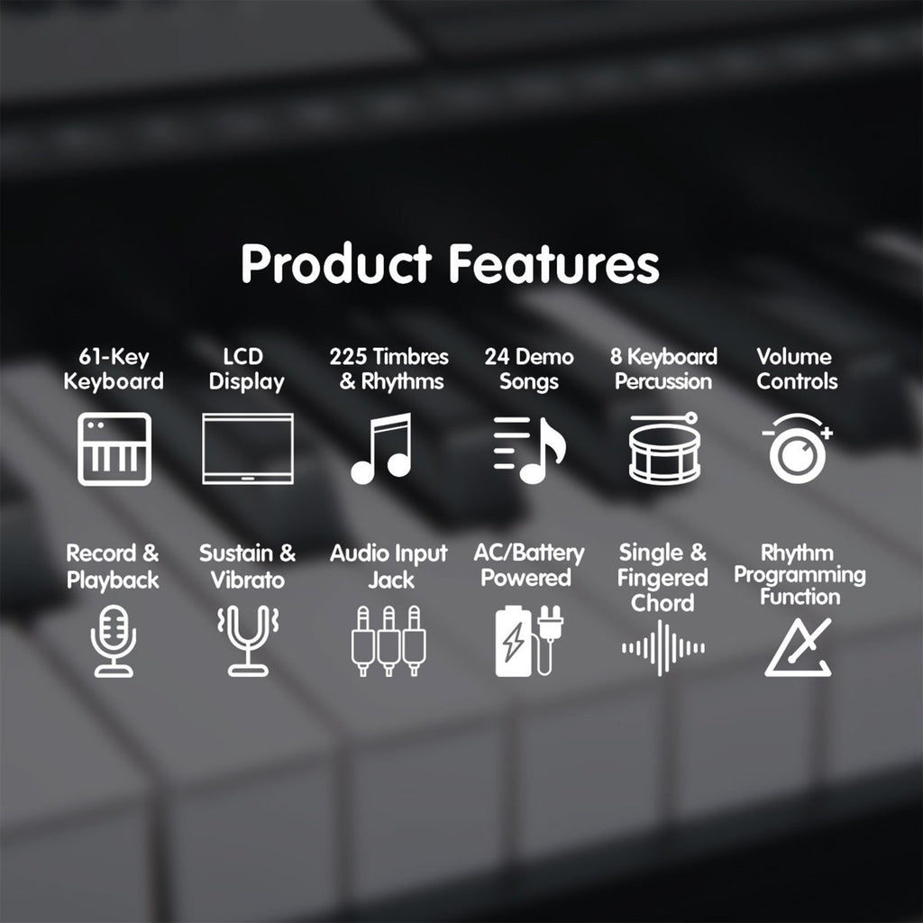 Karrera 61 Keys Electronic Keyboard Teaching Piano with Electric Stand in Silver CHJ-61