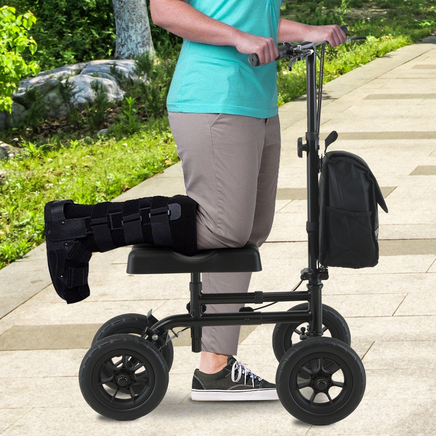 Orthonica Mobility Steel Knee Scooter Walker Steerable Ergonomic Foldable Scooter 10-inch Wheels Height Adjustable Steel Frame 136kg Weight Capacity