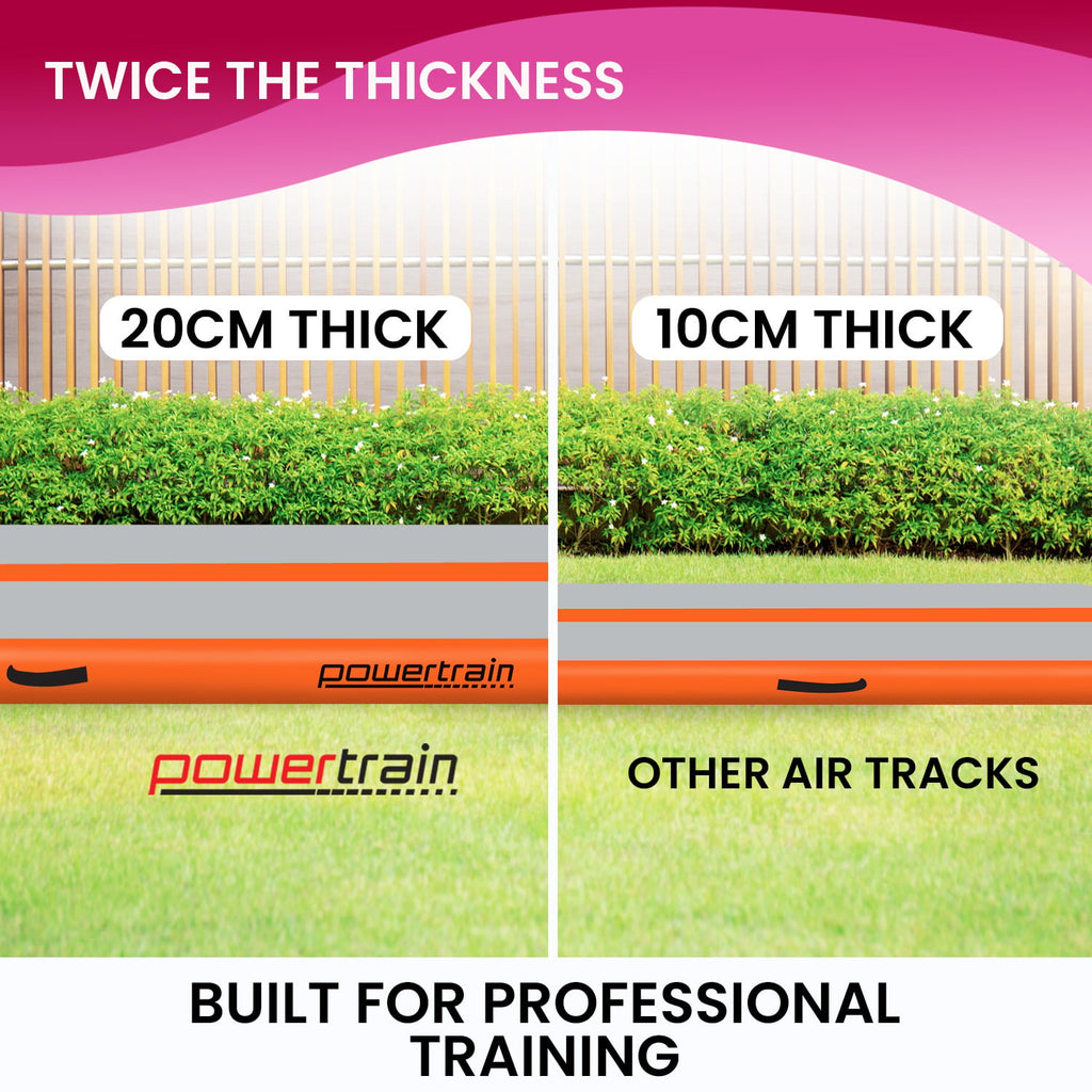 Powertrain Airtrack 20cm Thick 3m x 1m Inflatable Gymnastics Tumbling Mat Air Track - Orange