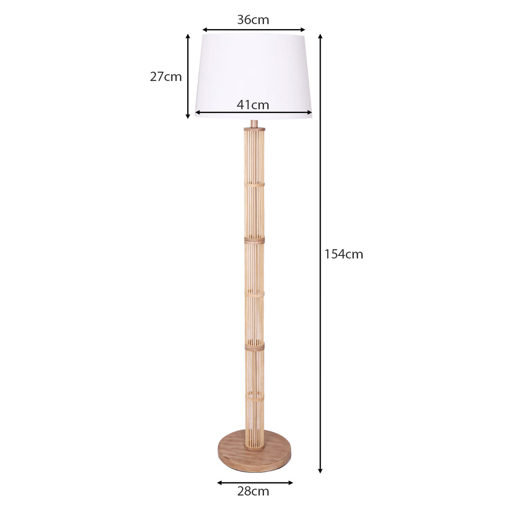 Sarantino Rattan Floor Lamp With Ghost-White Linen Shade
