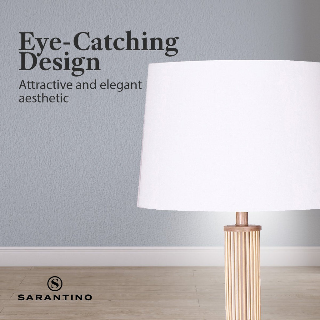 Sarantino Rattan Floor Lamp With Ghost-White Linen Shade