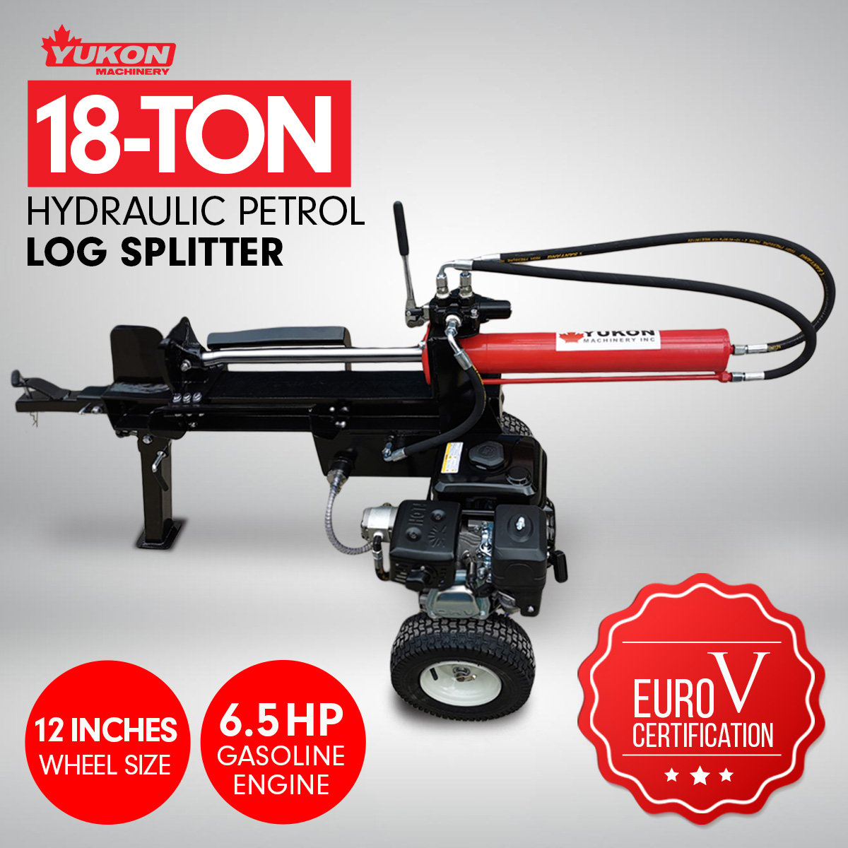 Yukon 18 Ton Petrol Log Splitter Wood Cutter Hydraulic Ram Wood Cutter Firewood Chopper Axe Wedge