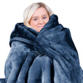Laura Hill 600gsm Faux Mink Blanket Queen Size Double-sided Throw Rug Large Super Luxurious Soft - Blue